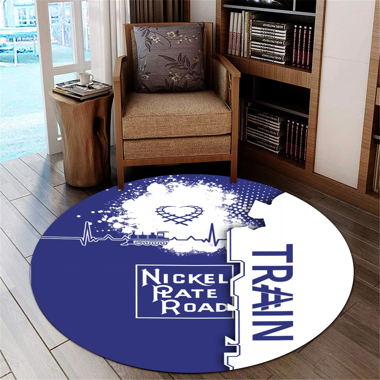 Railspirit New York, Chicago and St. Louis Railroad Round Mat Engine Heartbeat and Track Love Style Nickel Plate Road Mat Gift Idea For Train Lovers
