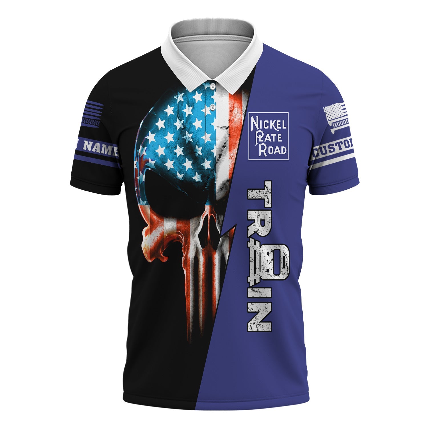Railspirit Personalized New York, Chicago and St. Louis Railroad Polo Shirt Train Skull American Flag Nickel Plate Road Shirt