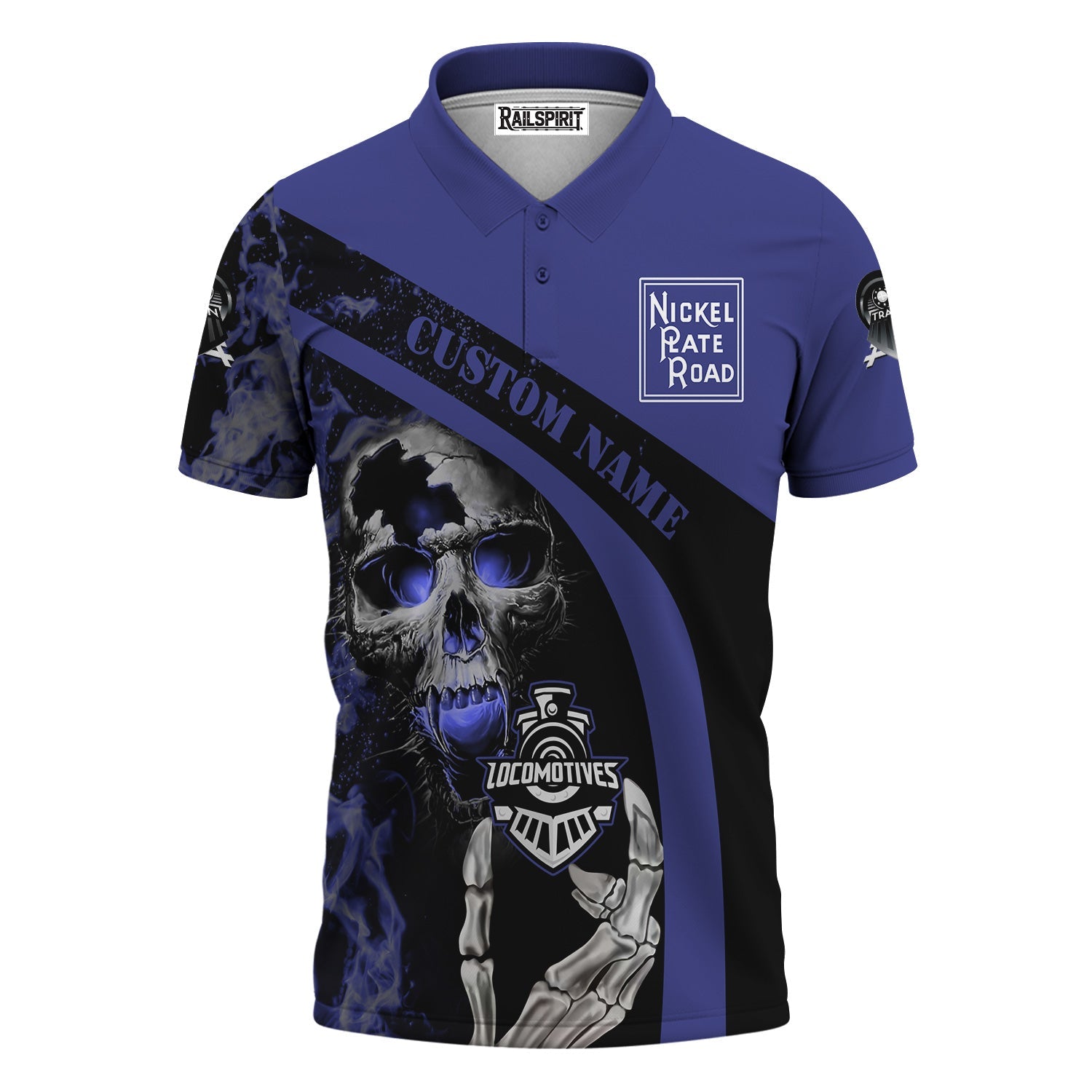 Railspirit Personalized New York, Chicago and St. Louis Railroad Polo Shirt Flame Skull Design Nickel Plate Road Train Shirt for Locomotive Fans