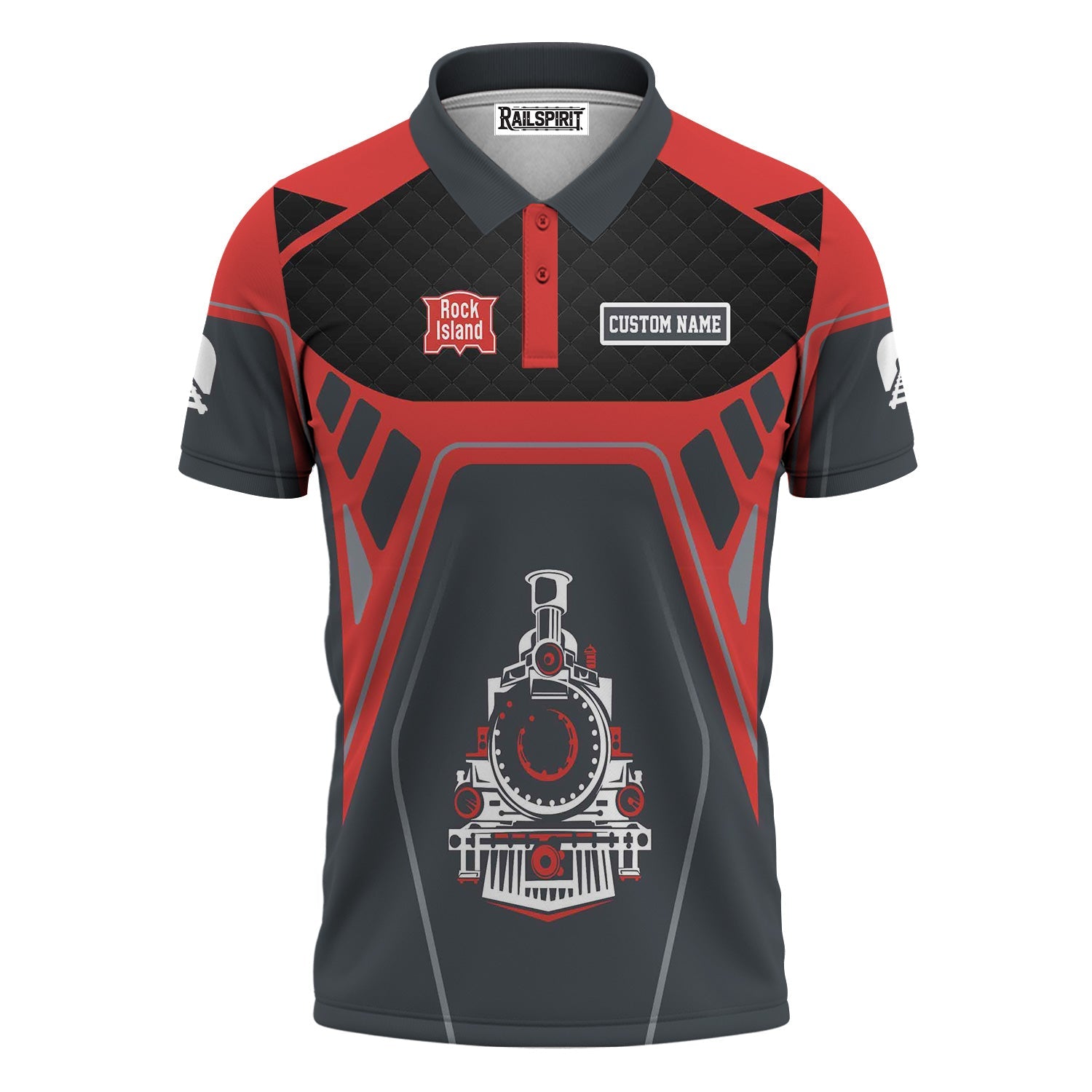 Railspirit Personalized Chicago, Rock Island and Pacific Railroad Polo Shirt Steam Locomotive Engine Graphic Rock Island Railroad Train Shirt