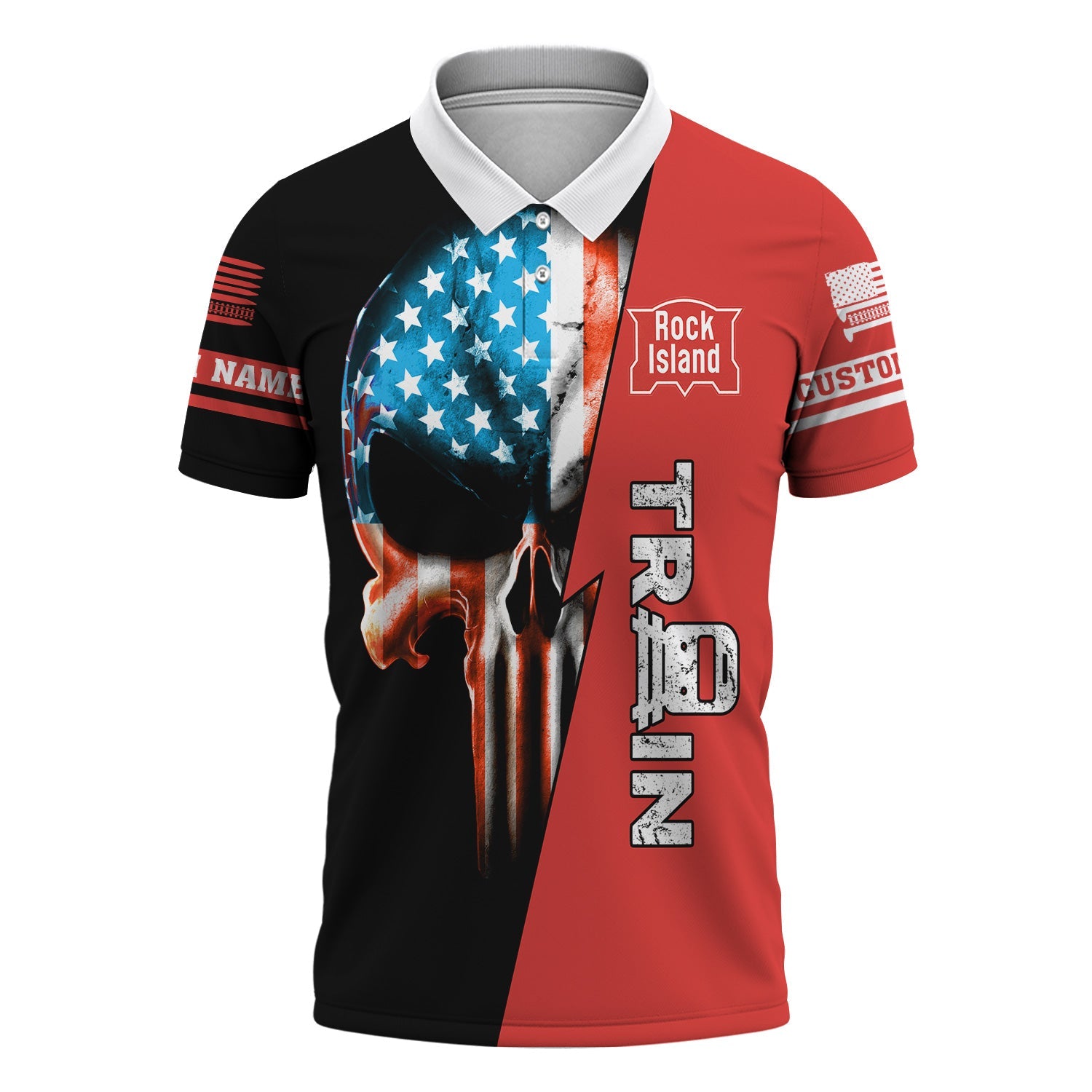 Railspirit Personalized Chicago, Rock Island and Pacific Railroad Polo Shirt Train Skull American Flag Rock Island Railroad Shirt