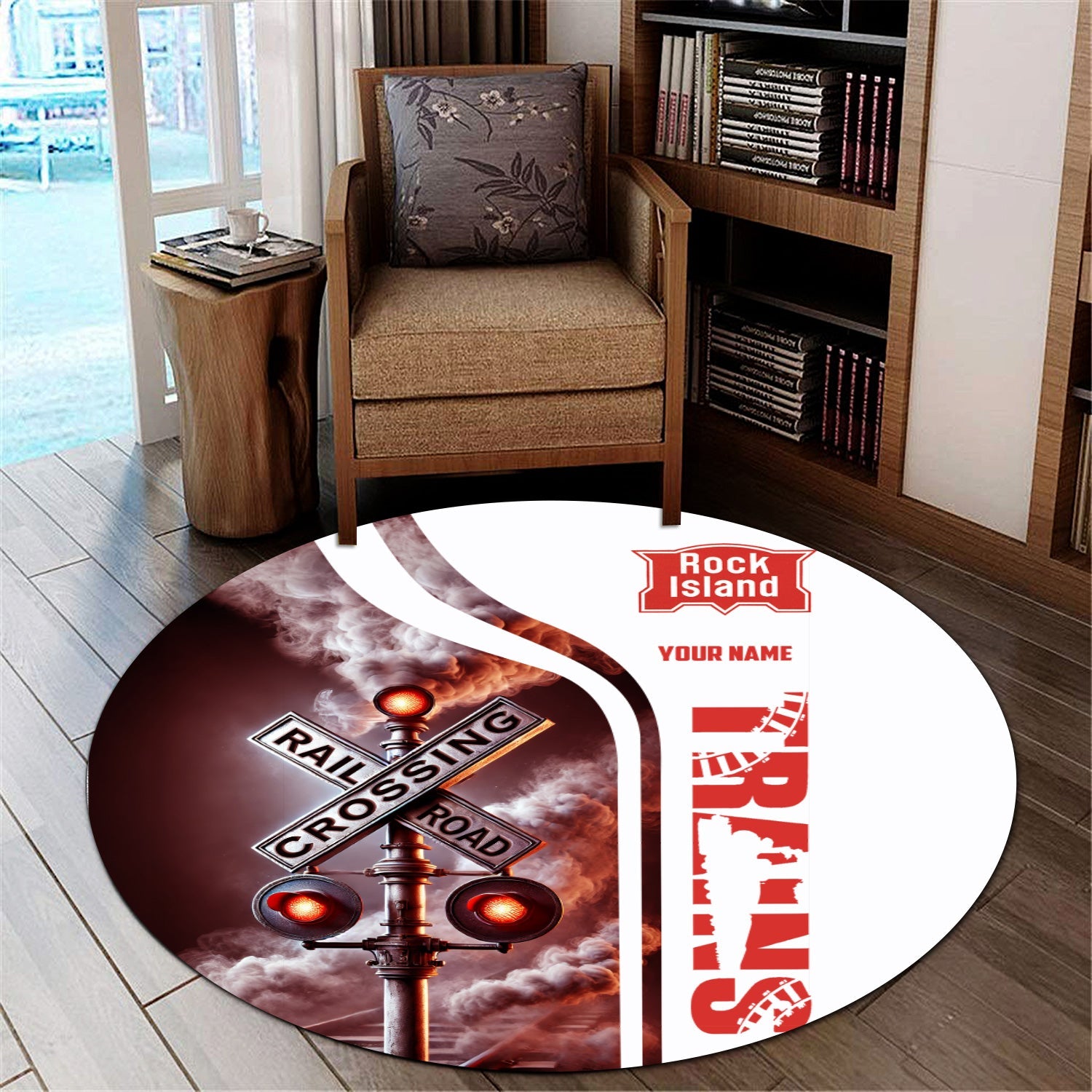 Railspirit Personalized Chicago, Rock Island and Pacific Railroad Round Mat Railroad Crossing Sign Rock Island Railroad Mat All Over Print