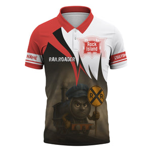 Railspirit Personalized Chicago, Rock Island and Pacific Railroad Polo Shirt Angry Train Rock Island Railroad Polo Shirt Gift Idea For Train Lover