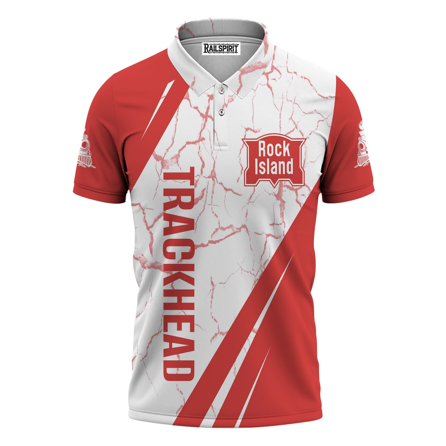 Railspirit Personalized Chicago, Rock Island and Pacific Railroad Polo Shirt Crackle Texture Style Rock Island Railroad Train Shirt For Trackhead