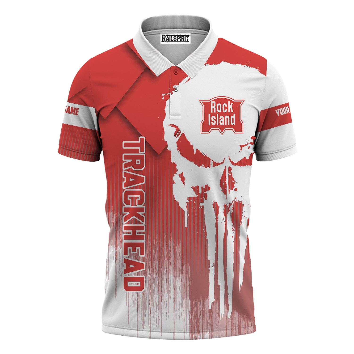 Railspirit Personalized Chicago, Rock Island and Pacific Railroad Polo Shirt Skull Design with Custom Job Rock Island Railroad Train Shirt