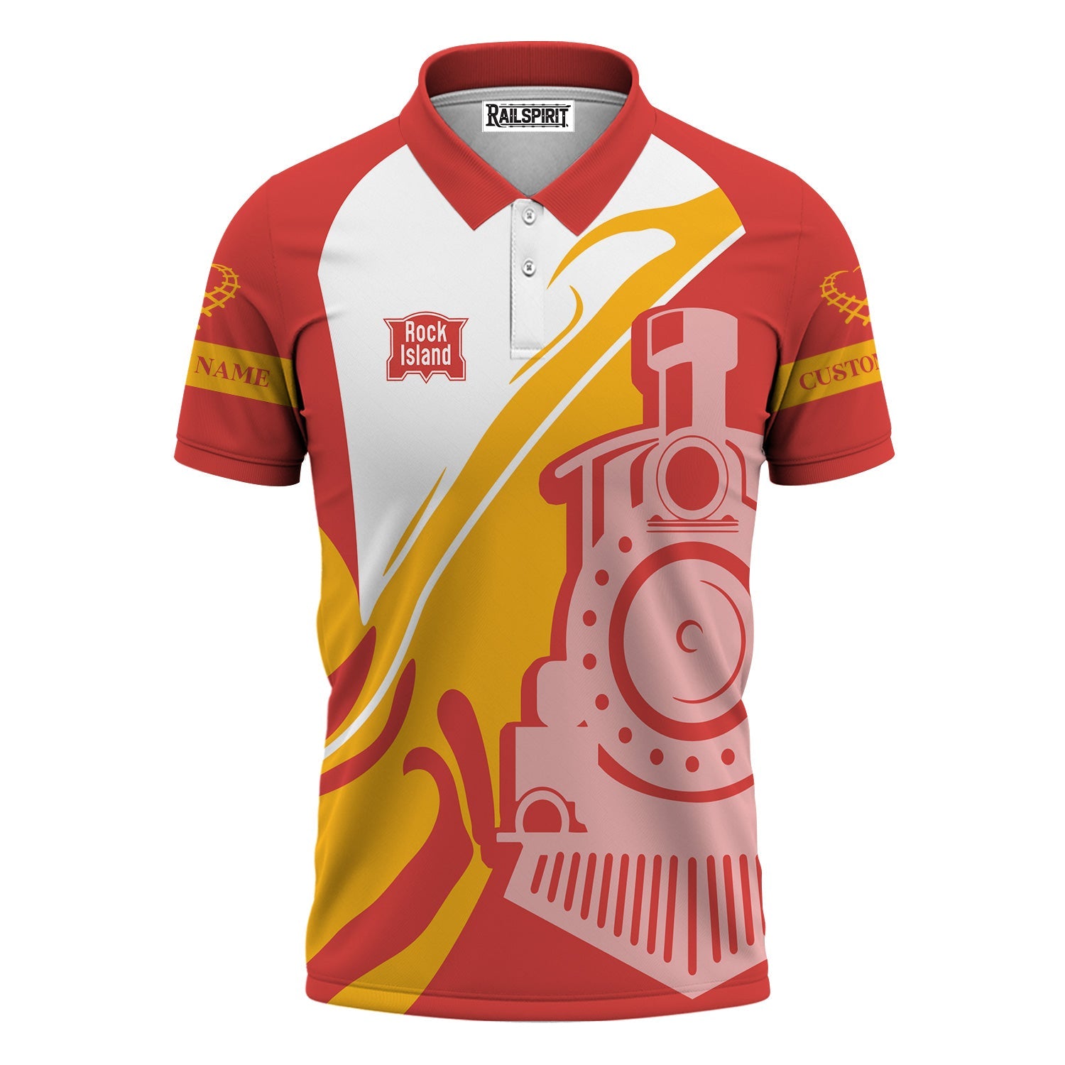 Railspirit Personalized Chicago, Rock Island and Pacific Railroad Polo Shirt Flame-Inspired Style Rock Island Railroad Shirt Gift For Train Lovers