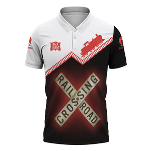Railspirit Personalized Chicago, Rock Island and Pacific Railroad Polo Shirt Railroad Crossing Nickel Plate Road Printed Train Track Shirt