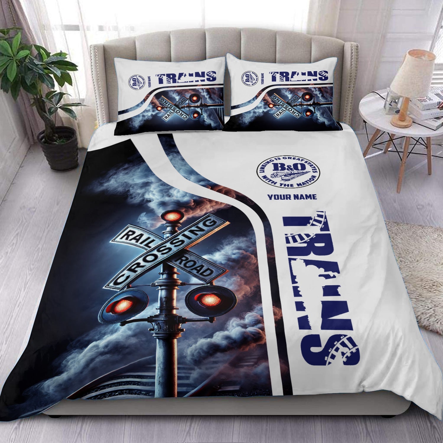 Railspirit Personalized B&O Great States Railroad Bedding Set Railroad Crossing Sign Bedding Set All Over Print