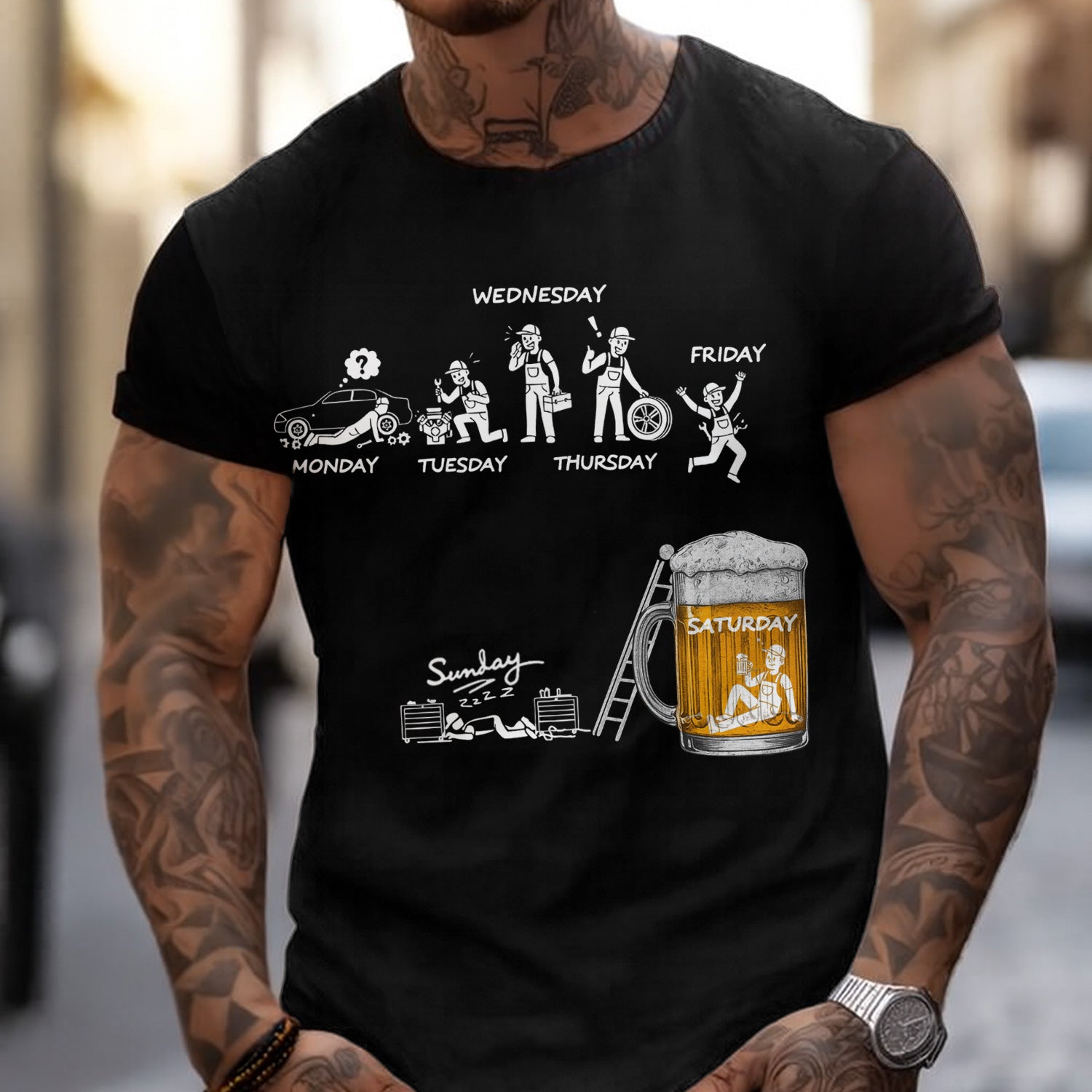 Mechanic Life Shirt, Work All Week, Drink on Weekend Funny Beer Tee for Auto Technicians & Weekend Drinkers