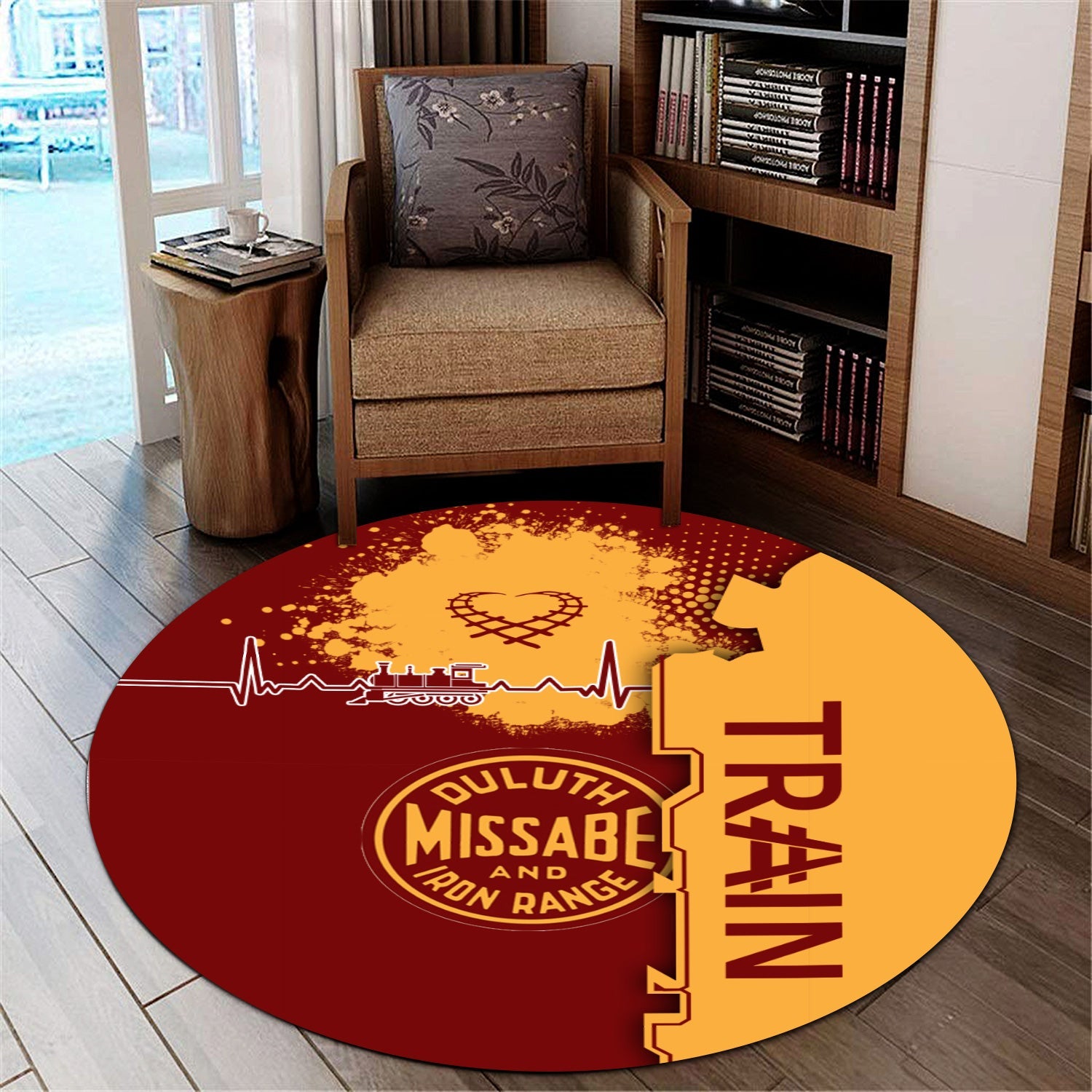 Railspirit Duluth, Missabe, & Iron Range Railroad Round Mat Engine Heartbeat and Track Love Style Mat Gift Idea For Train Lovers