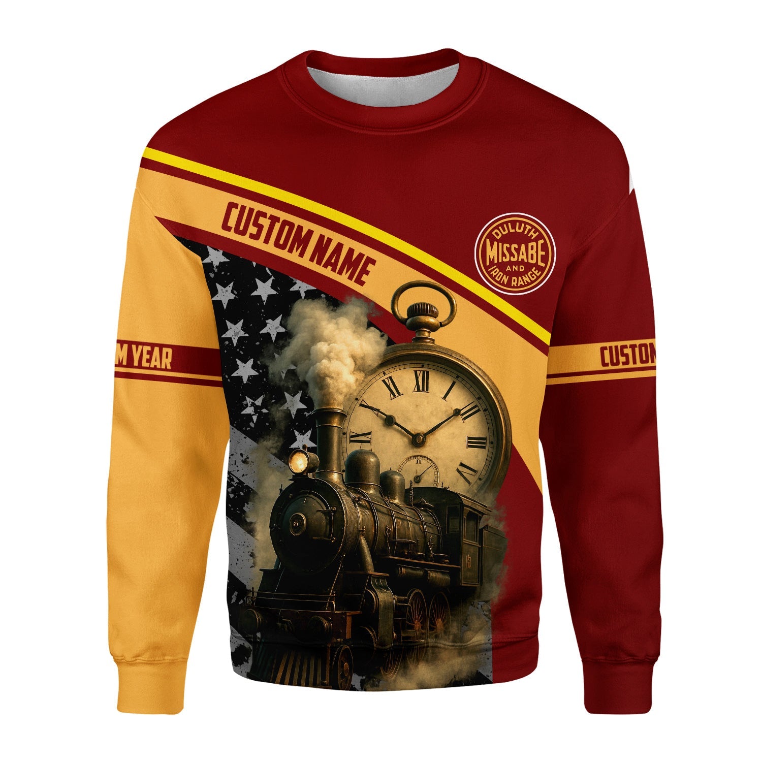 Railspirit Personalized Duluth, Missabe, & Iron Range Railroad Sweatshirt Classic Steam Engine With Retro Pocket Watch Shirt All Over Print