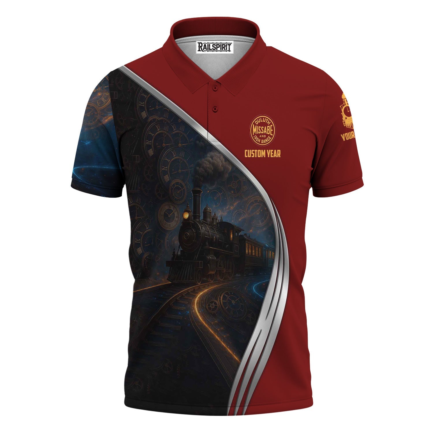 Railspirit Personalized Duluth, Missabe, & Iron Range Railroad Polo Shirt Steampunk Locomotive with Custom Year Train Shirt