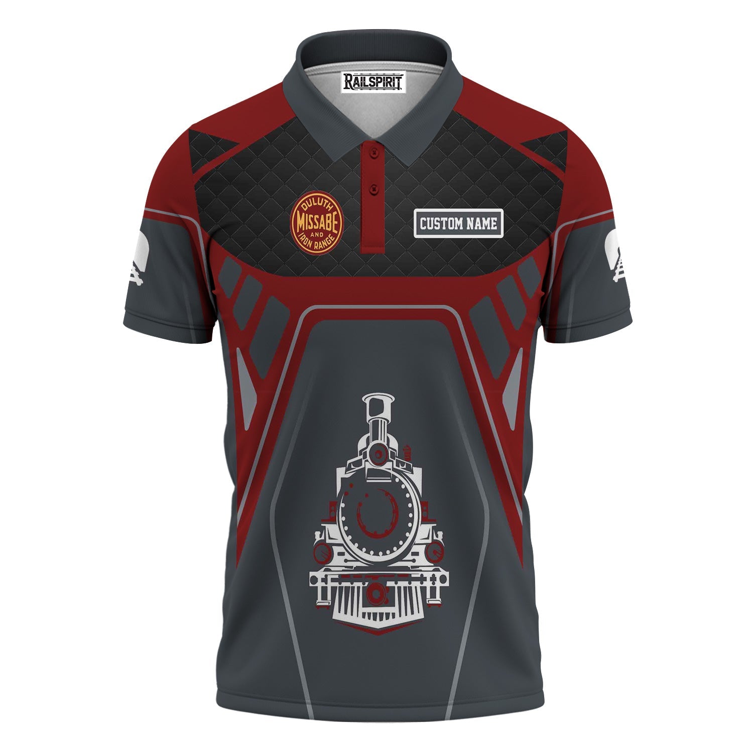 Railspirit Personalized Duluth, Missabe, & Iron Range Railroad Polo Shirt Steam Locomotive Engine Graphic Train Shirt All Over Print