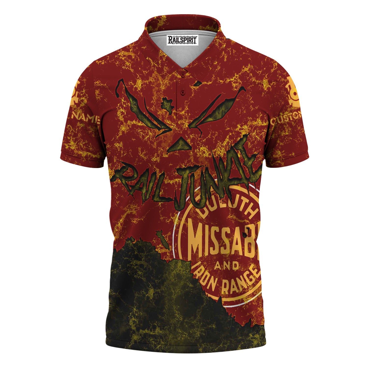 Railspirit Personalized Duluth, Missabe, & Iron Range Railroad Polo Shirt Torn Graphic Style Train Shirt For Rail Junkie