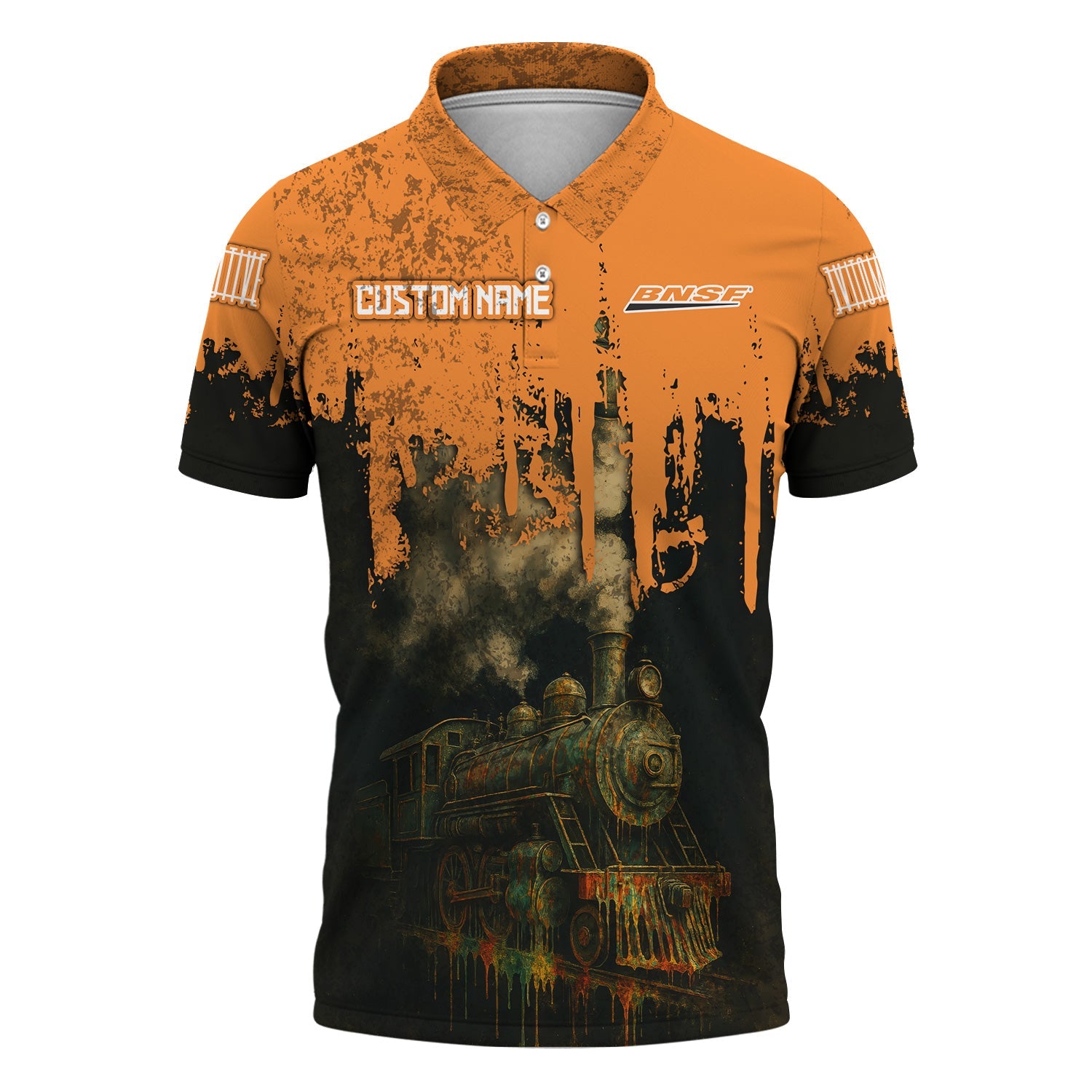 Railspirit Personalized BNSF Railway Polo Shirt Vintage Train Art Style Shirt For Locomotive Fans