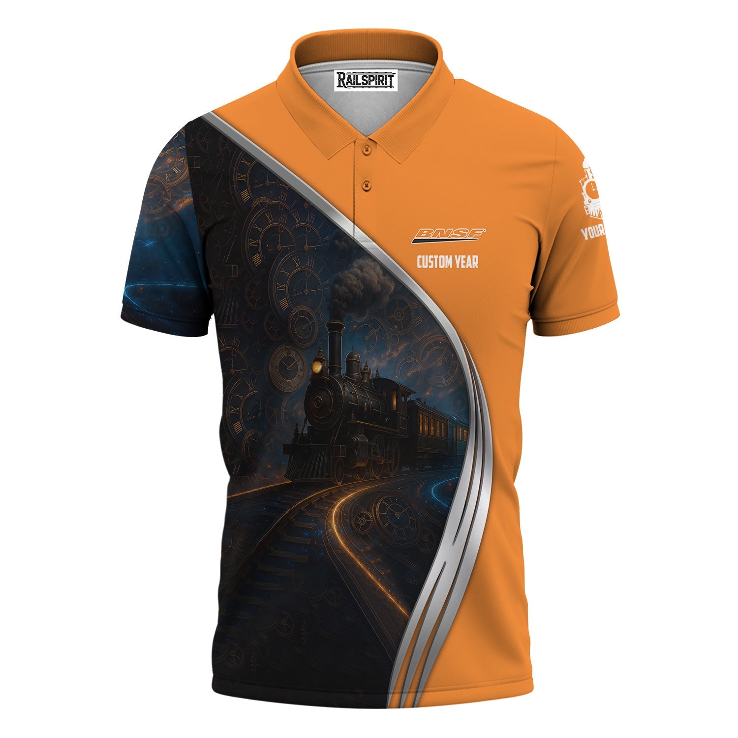 Railspirit Personalized BNSF Railway Polo Shirt Steampunk Locomotive with Custom Year Train Shirt