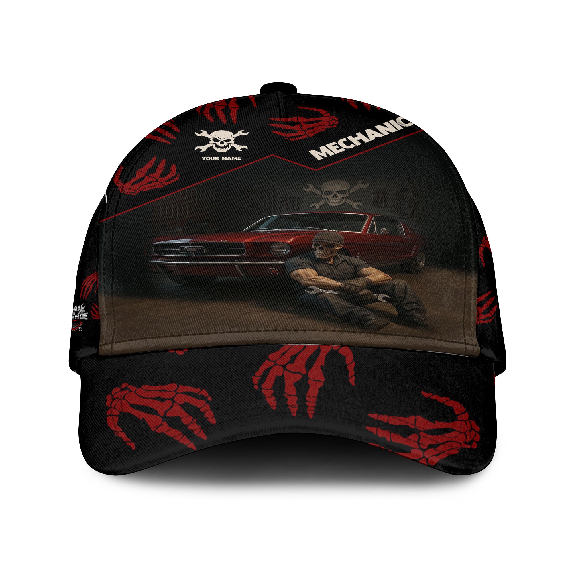 Personalized Classic Cap Anti-social Wrench Skull Car Design, Perfect Gift For Car Lovers, Mechanic Cap For Men