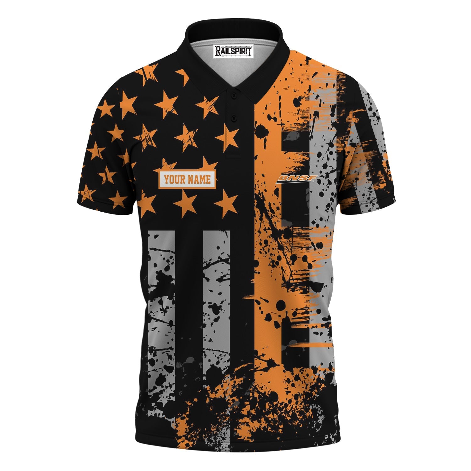 Railspirit Personalized BNSF Railway Polo Shirt Artistic Paint American Flag Style Train Shirt