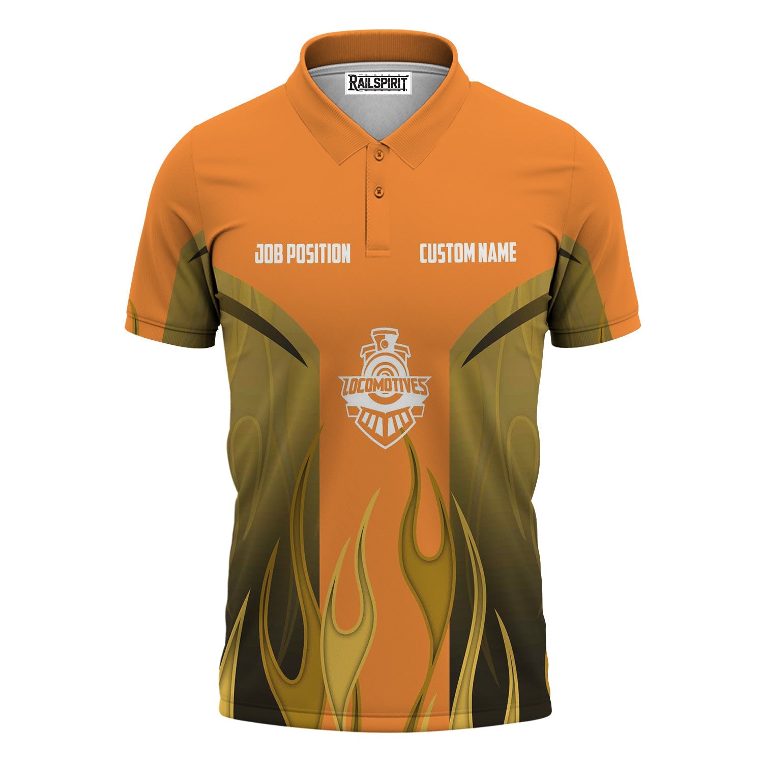 Railspirit Custom Name and Job Title BNSF Railway Polo Shirt Flame Graphic Train Shirt