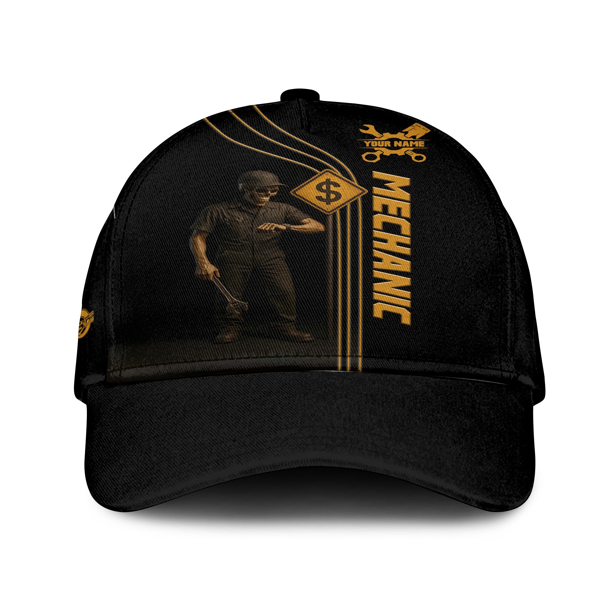 Personalized Classic Cap Mechanic Hourly Rate Skull Looking Watch Design Cap for Mechanics