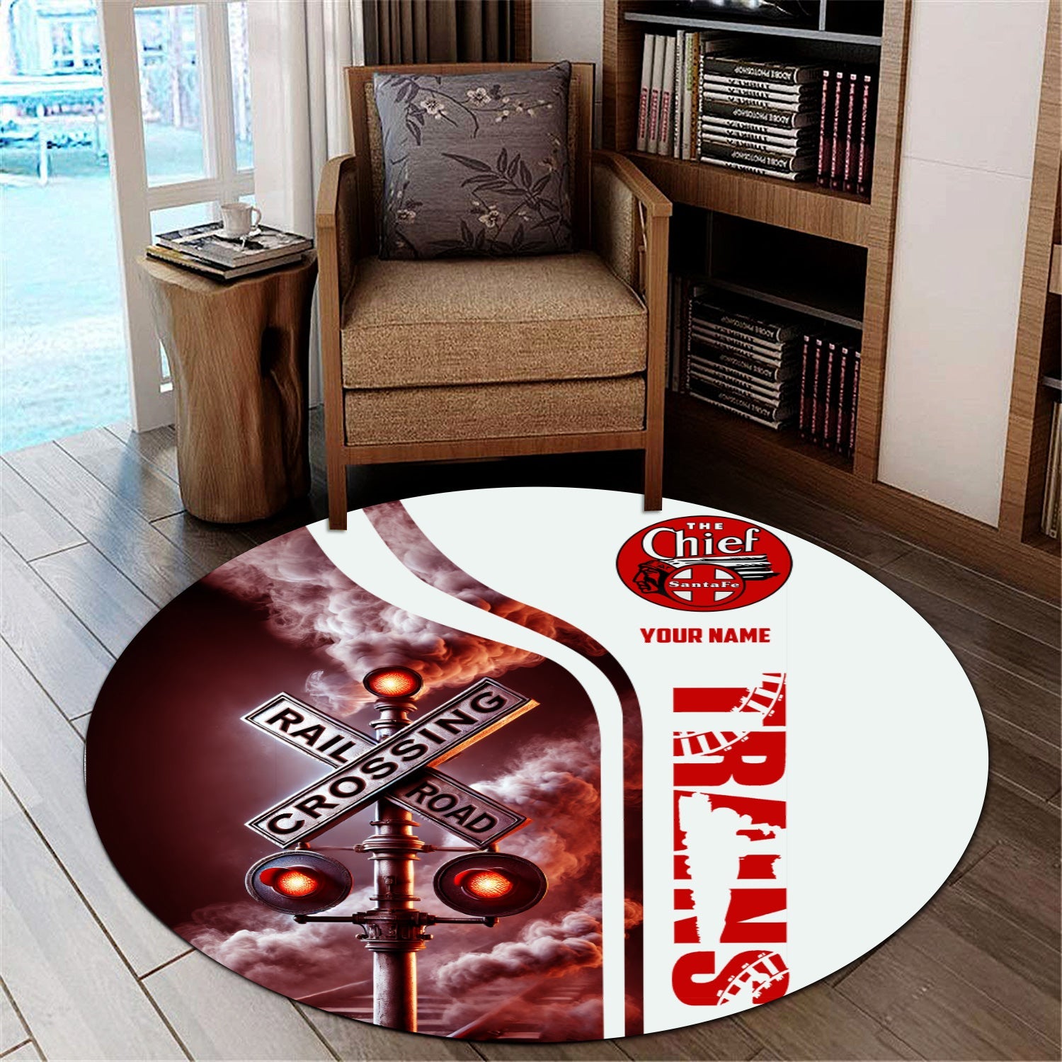 Railspirit Personalized The Chief Santa Fe Railroad Round Mat Railroad Crossing Sign Mat All Over Print