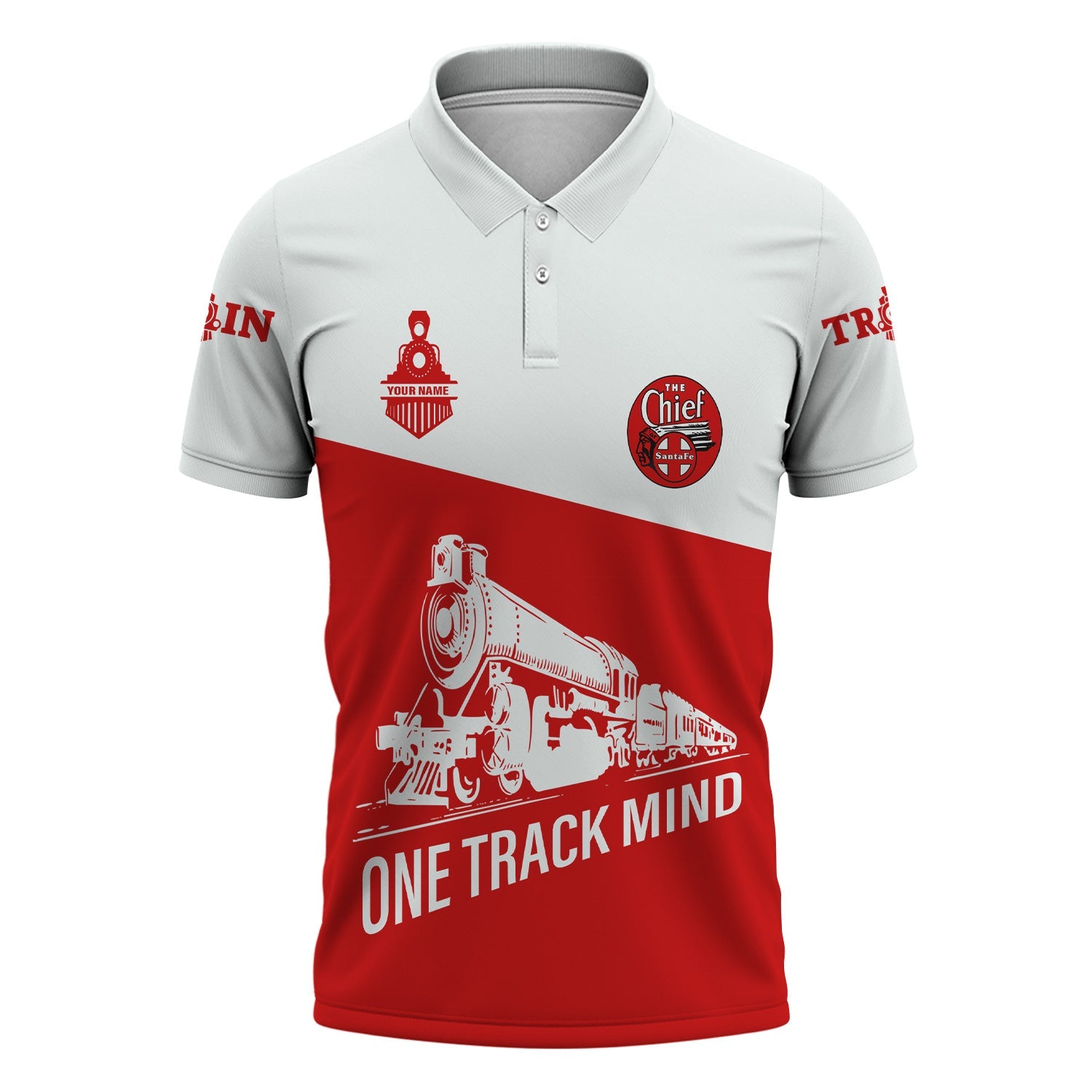 Railspirit Personalized The Chief Santa Fe Railroad Polo Shirt One Track Mind Unisex Train Shirt Gift Idea For Train Lover