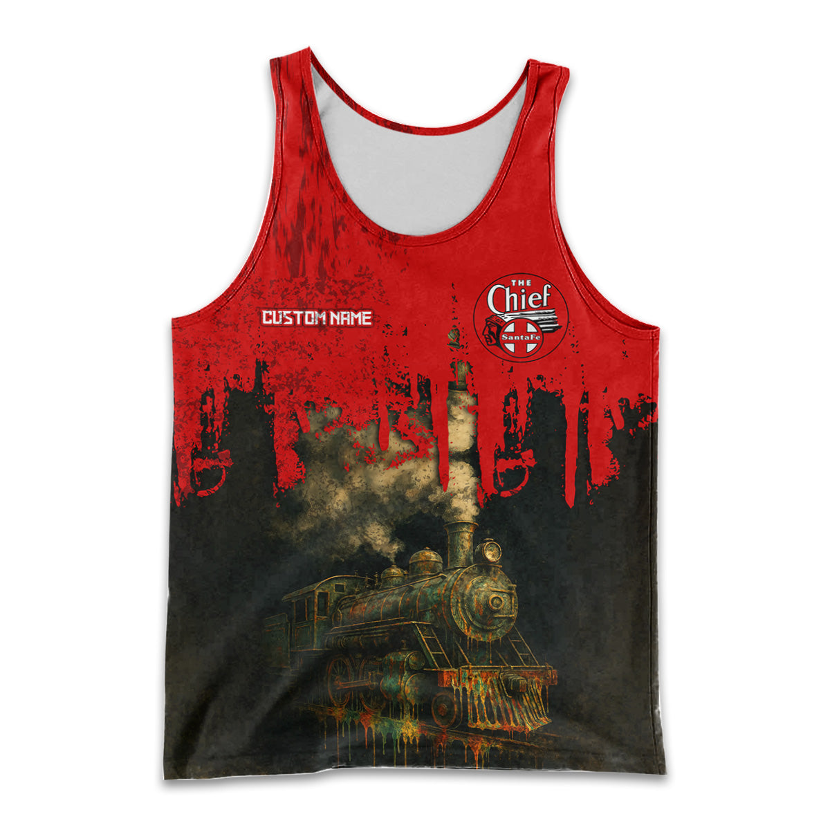 Railspirit Personalized The Chief Santa Fe Railroad Men Tank Top Vintage Train Art Style Shirt For Locomotive Fans
