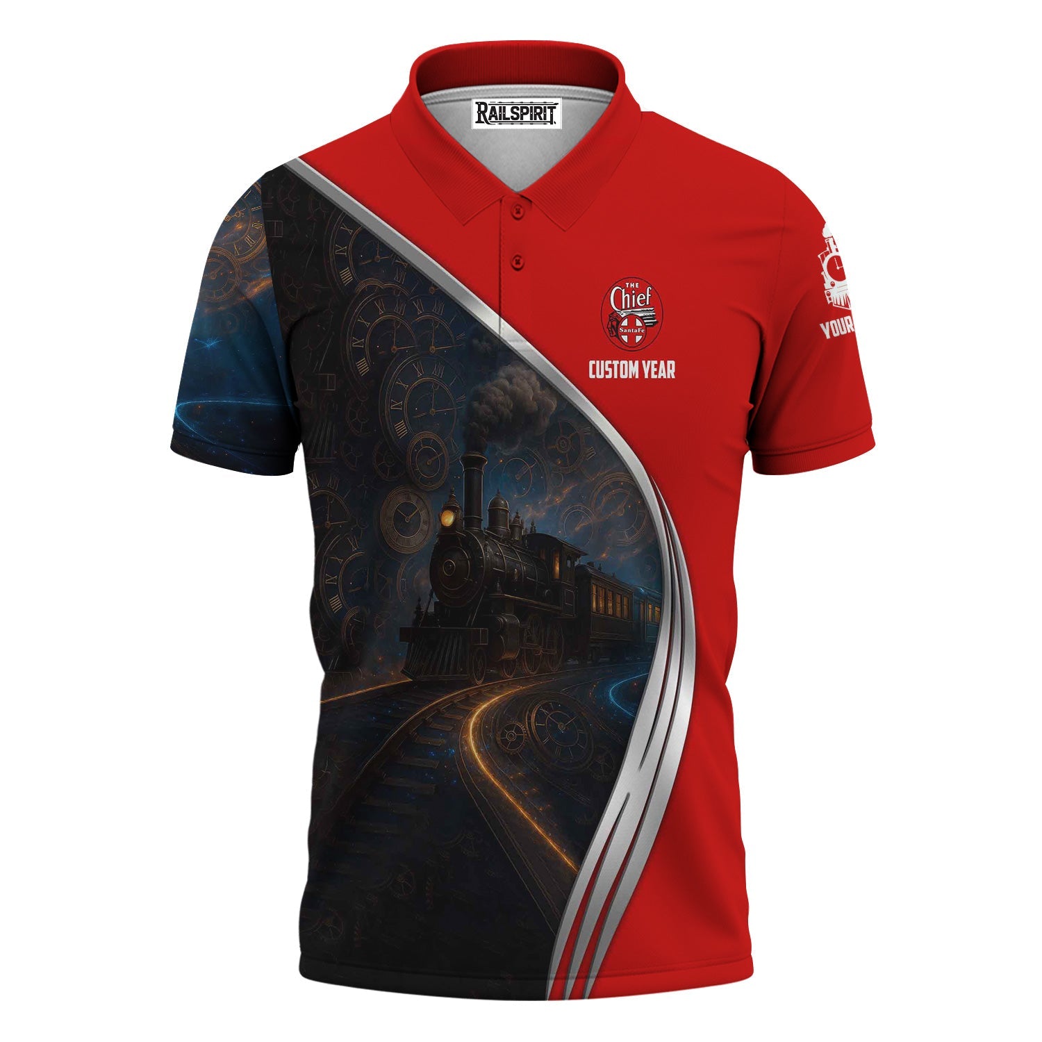 Railspirit Personalized The Chief Santa Fe Railroad Polo Shirt Steampunk Locomotive with Custom Year Train Shirt