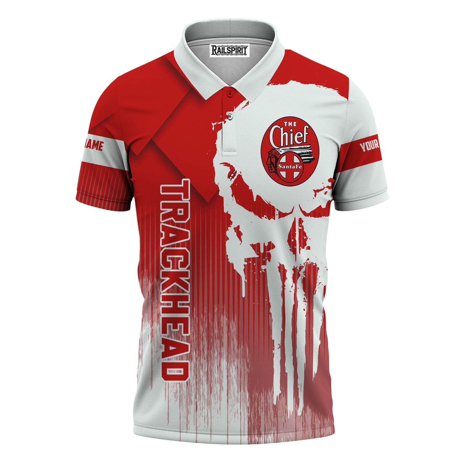 Railspirit Personalized The Chief Santa Fe Railroad Polo Shirt Skull Design with Custom Job Train Shirt for Trackhead Crew