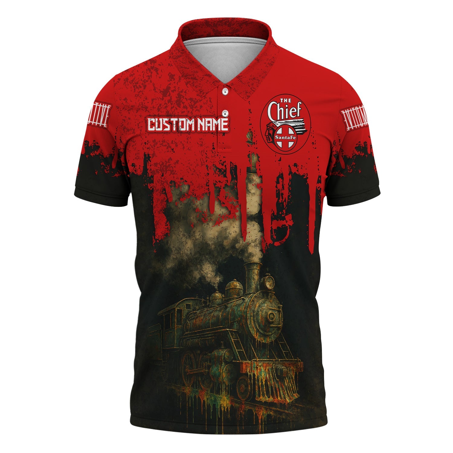 Railspirit Personalized The Chief Santa Fe Railroad Polo Shirt Vintage Train Art Style Shirt For Locomotive Fans