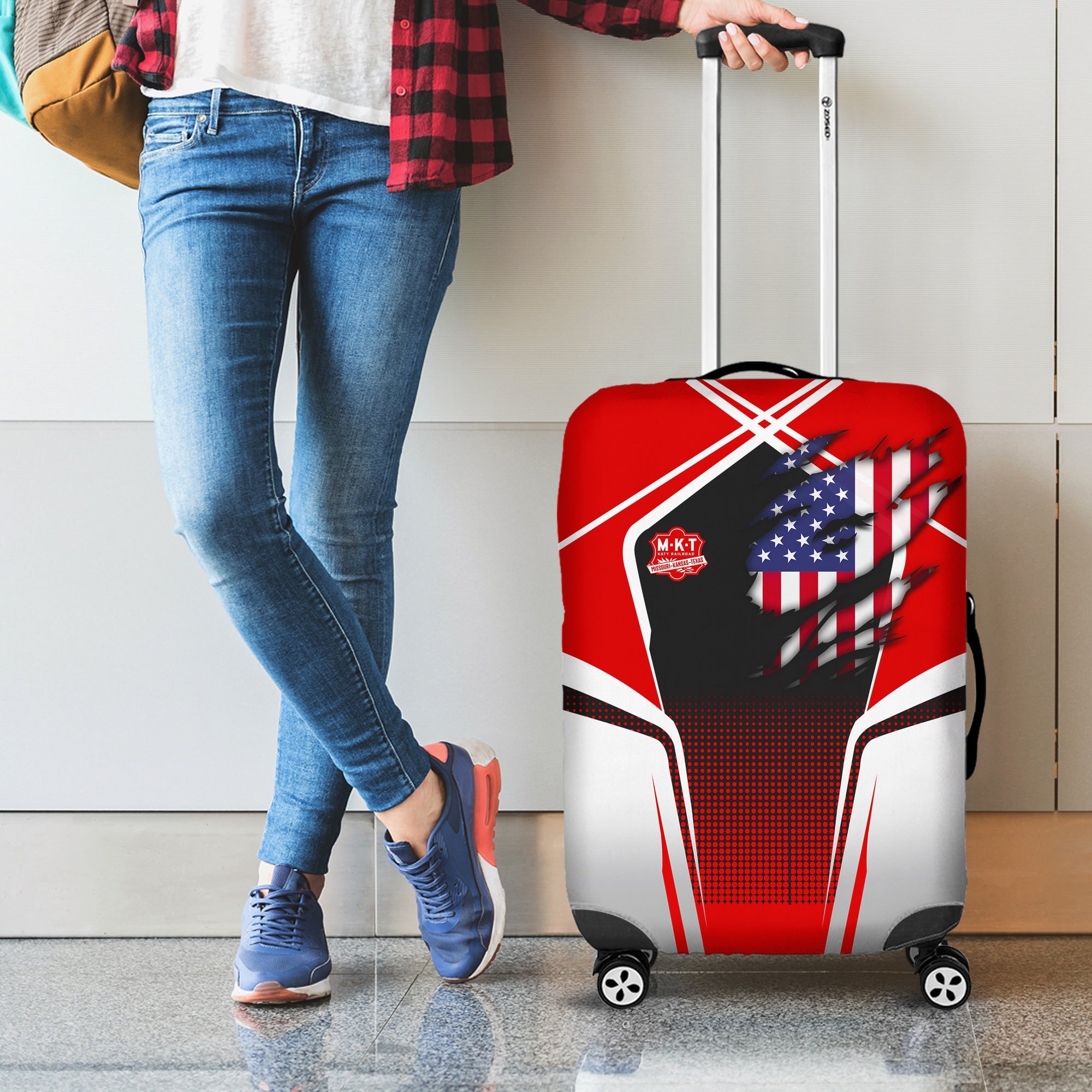 Railspirit Personalized Katy Railroad Luggage Cover American Eagle Vintage Train Luggage Protection