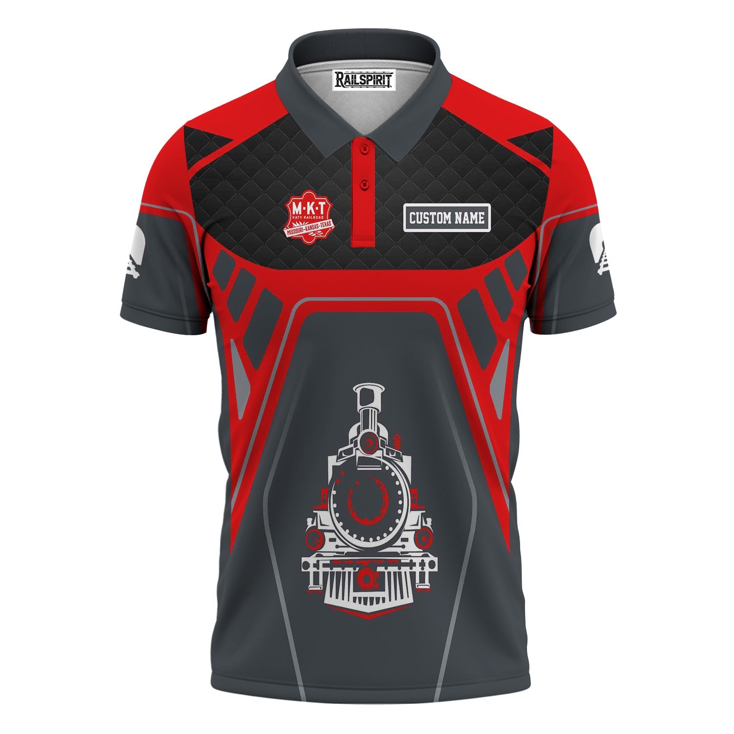 Railspirit Personalized Katy Railroad Polo Shirt Steam Locomotive Engine Graphic Train Shirt All Over Print