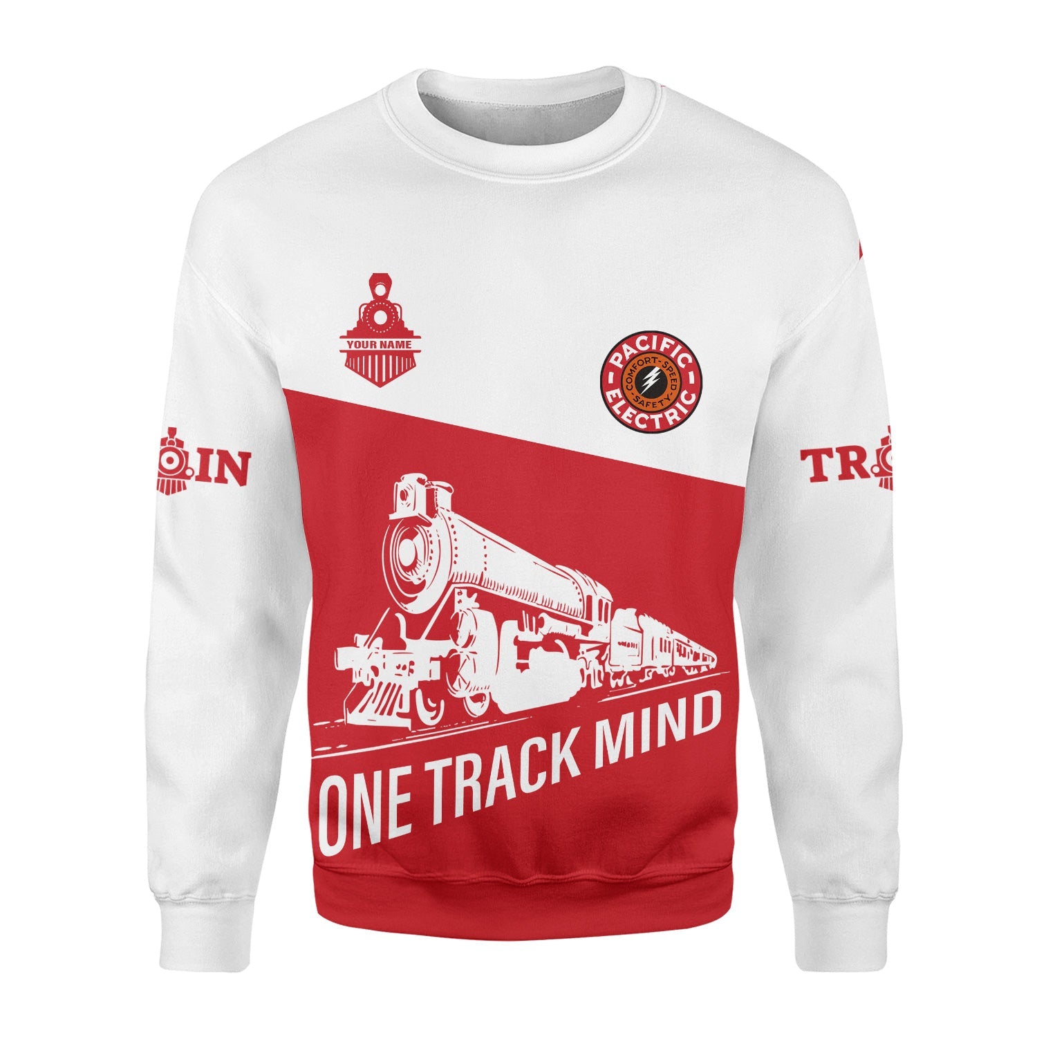 Railspirit Personalized Pacific Electric Railroad Sweatshirt One Track Mind Train Sweater Gift Idea For Train Lover