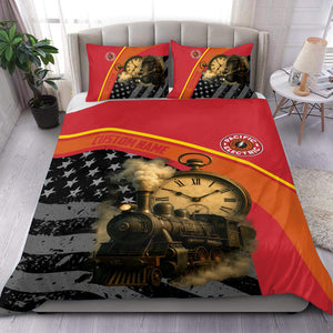 Railspirit Personalized Pacific Electric Railroad Bedding Set Classic Steam Engine With Retro Pocket Watch Bedding Set All Over Print