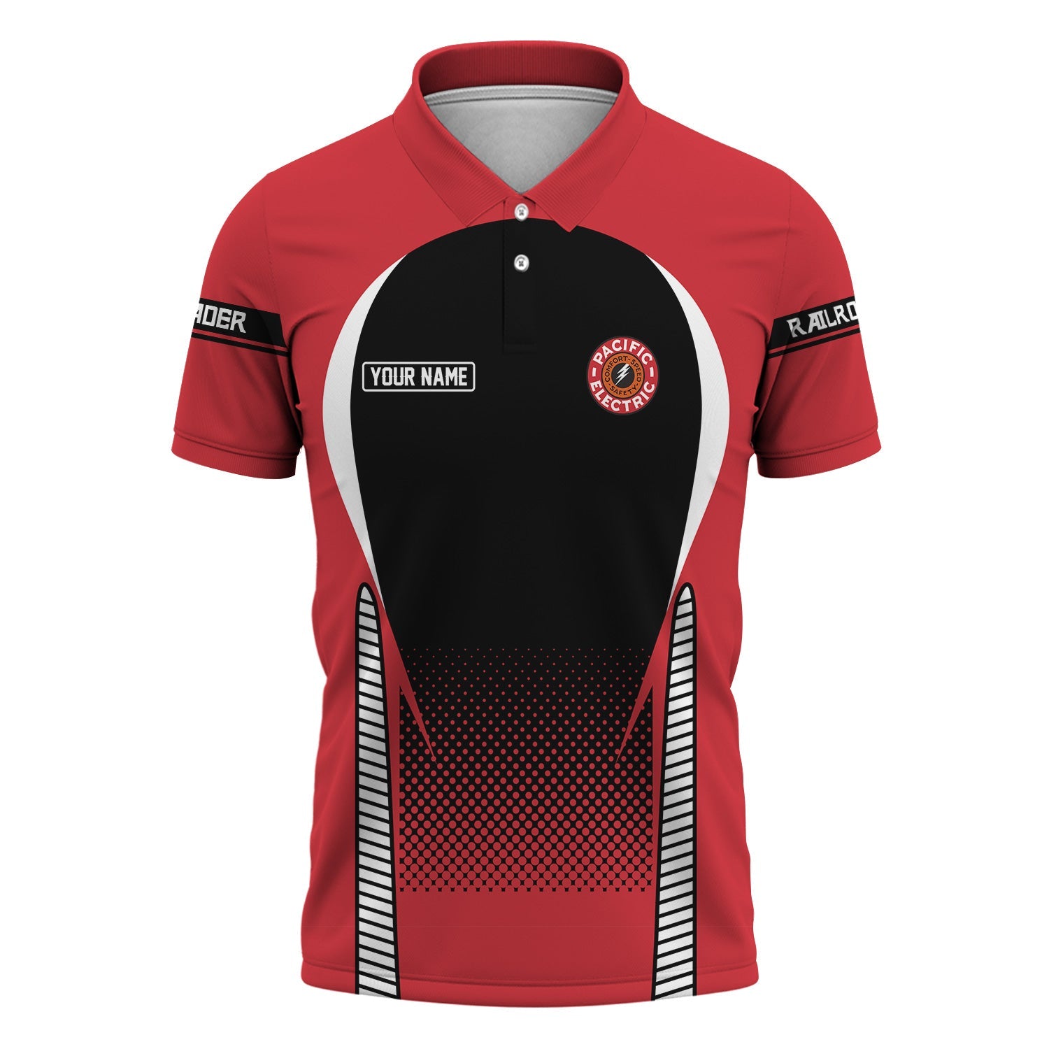 Railspirit Personalized Pacific Electric Railroad Polo Shirt Stress Is Caused By Not Having Enough Trains Shirt All Over Print