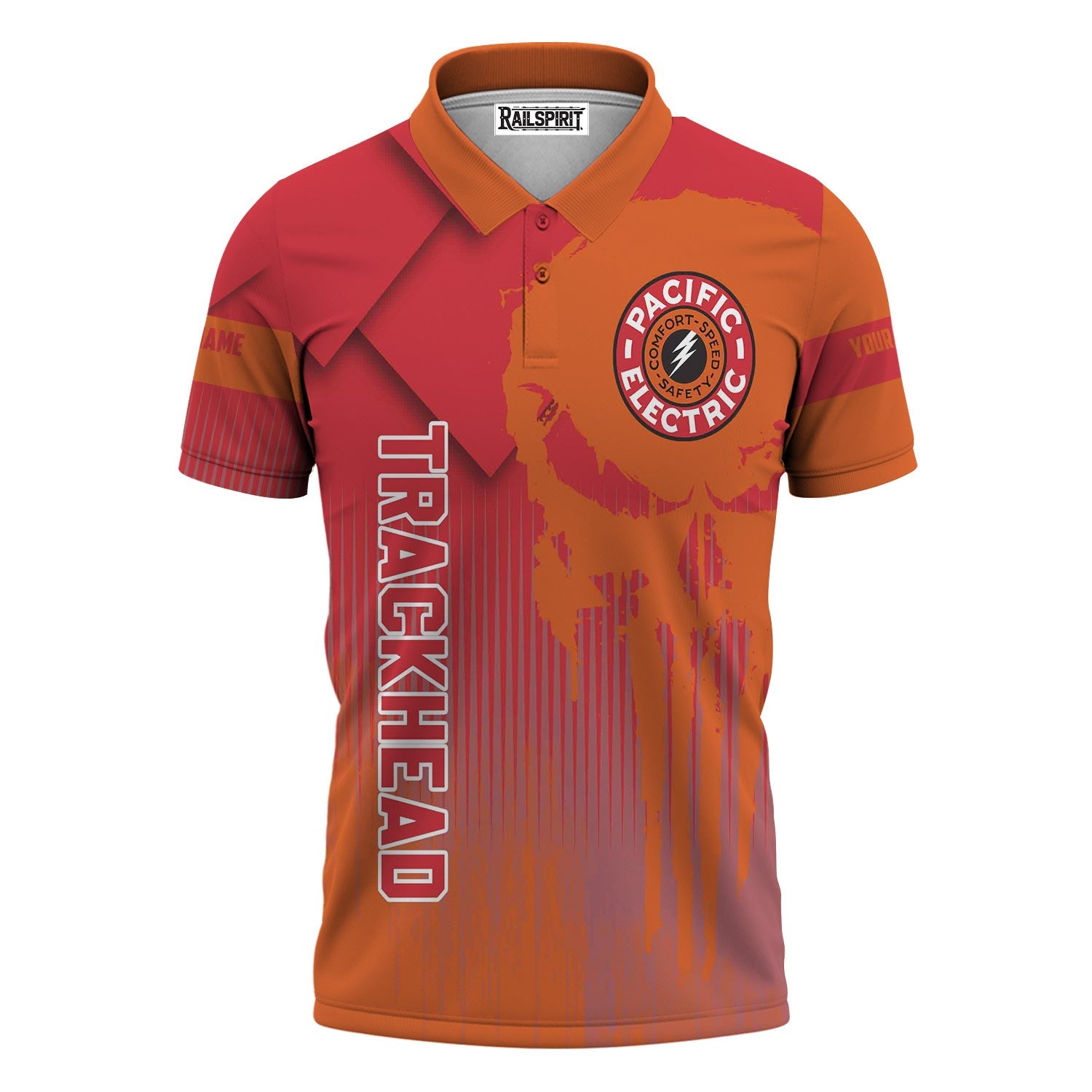 Railspirit Personalized Pacific Electric Railroad Polo Shirt Skull Design with Custom Job Train Shirt for Trackhead Crew