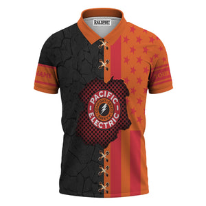 Railspirit Personalized Pacific Electric Railroad Polo Shirt American Flag with Crack Effect Train Shirt