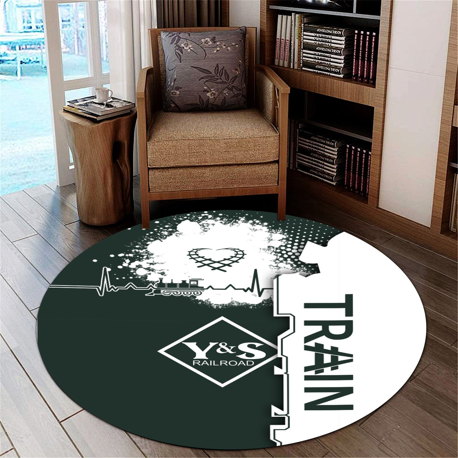 Railspirit Youngstown & Southern Railroad Round Mat Engine Heartbeat and Track Love Style Mat Gift Idea For Train Lovers