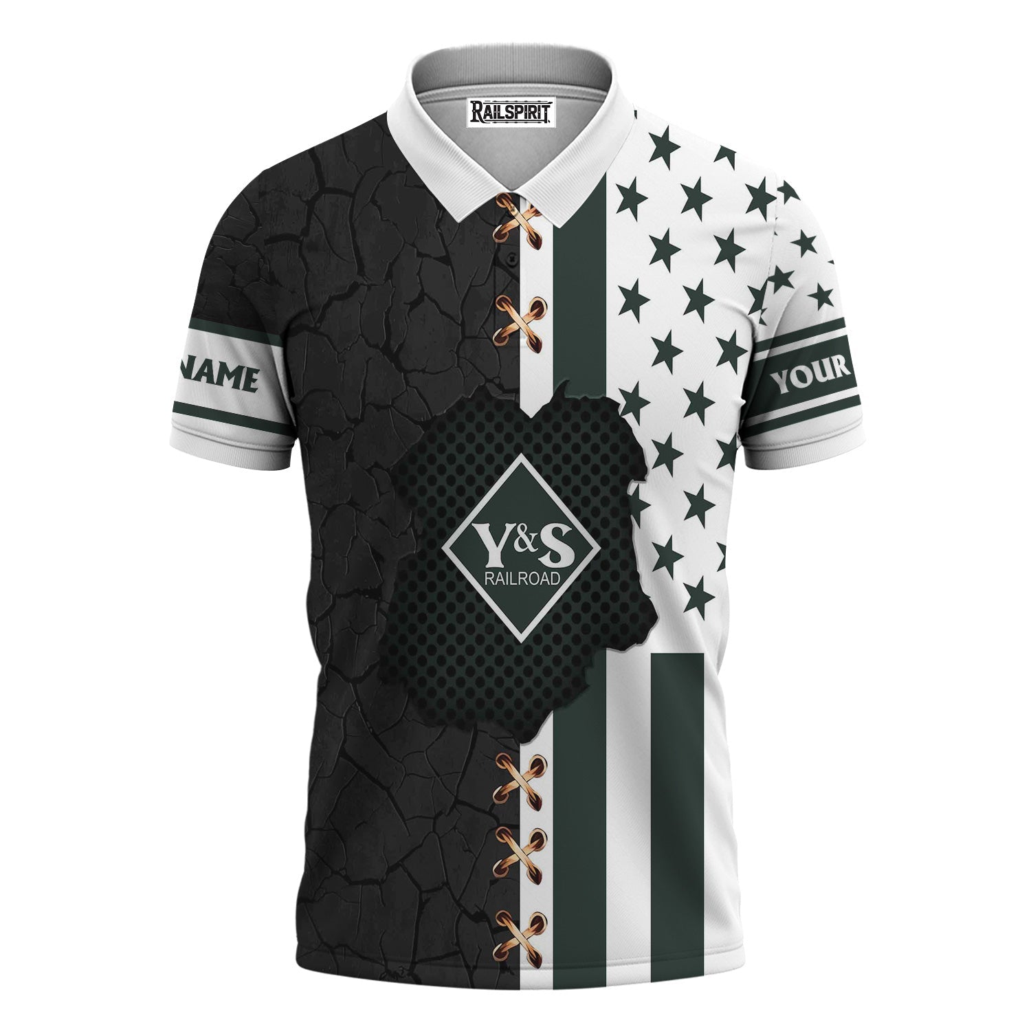 Railspirit Personalized Youngstown & Southern Railroad Polo Shirt American Flag with Crack Effect Train Shirt