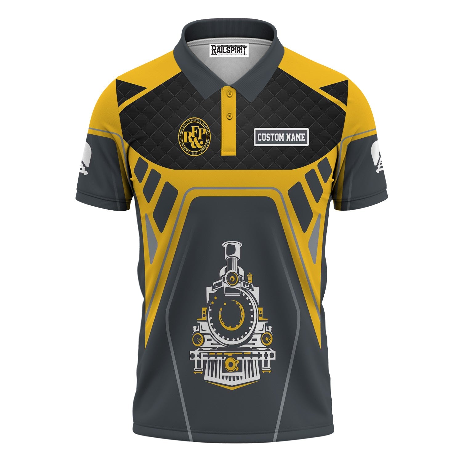Railspirit Personalized Richmond, Fredericksburg And Potomac Railroad Polo Shirt Steam Locomotive Engine Graphic Train Shirt All Over Print