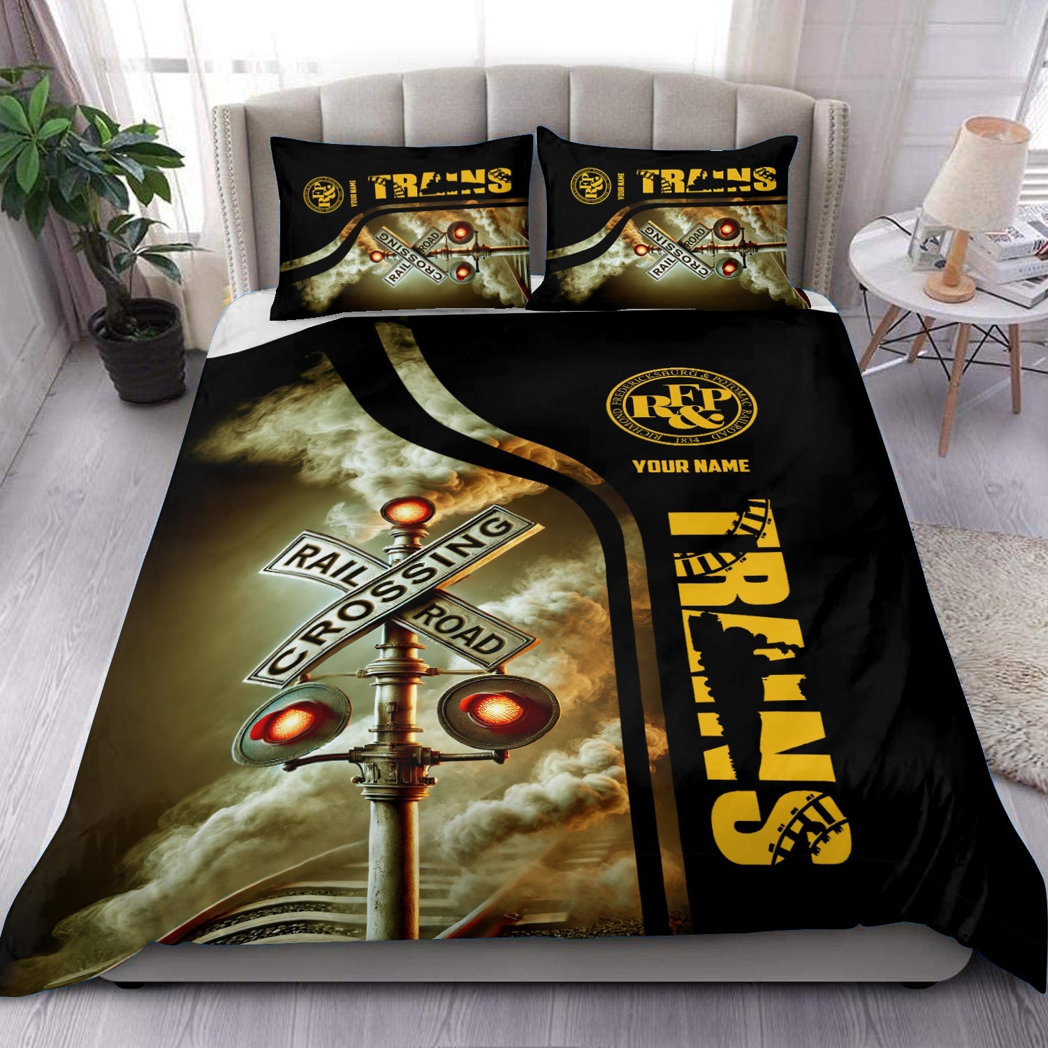 Railspirit Personalized Richmond, Fredericksburg And Potomac Railroad Bedding Set Railroad Crossing Sign Bedding Set All Over Print