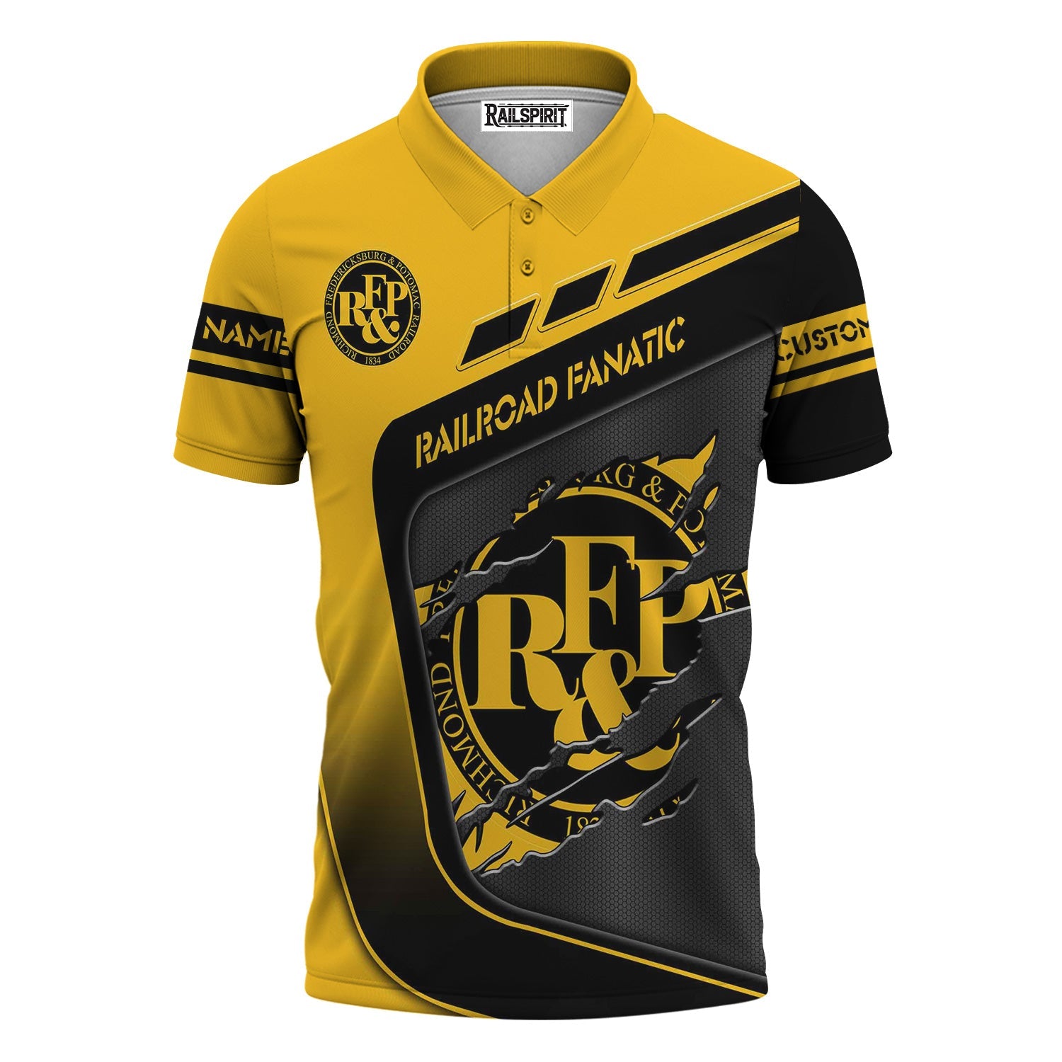 Railspirit Personalized Richmond, Fredericksburg And Potomac Railroad Polo Shirt Ripped Texture Style Train Shirt For Railroad Fanatic