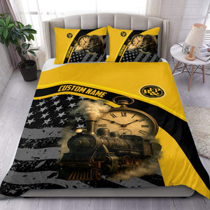 Railspirit Personalized Richmond, Fredericksburg And Potomac Railroad Bedding Set Classic Steam Engine With Retro Pocket Watch Bedding Set