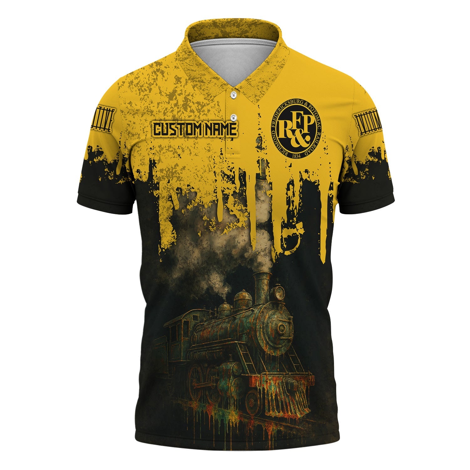 Railspirit Personalized Richmond, Fredericksburg And Potomac Railroad Polo Shirt Vintage Train Art Style Shirt For Locomotive Fans