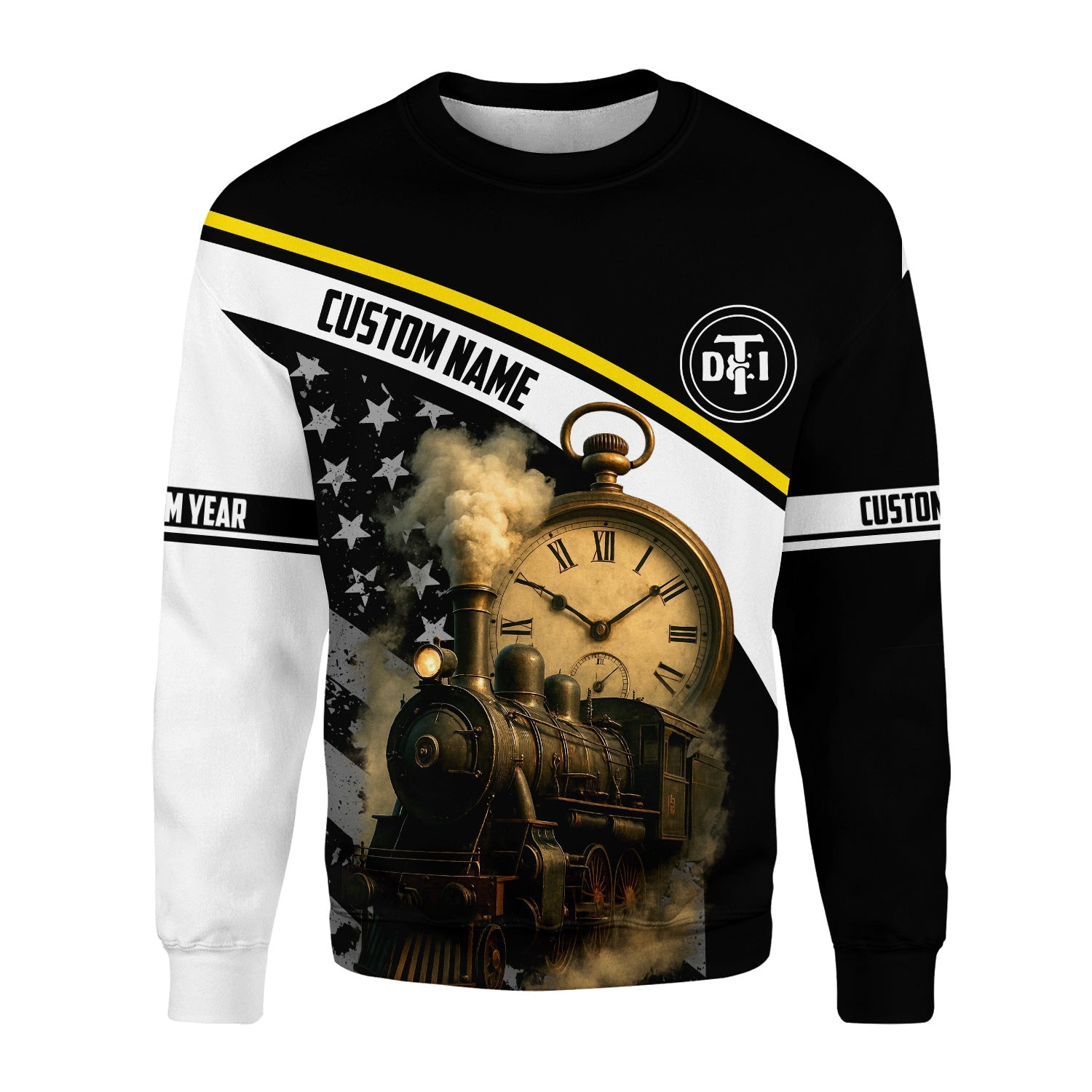 Railspirit Personalized Detroit Toledo And Ironton Railroad Sweatshirt Classic Steam Engine With Retro Pocket Watch Shirt All Over Print