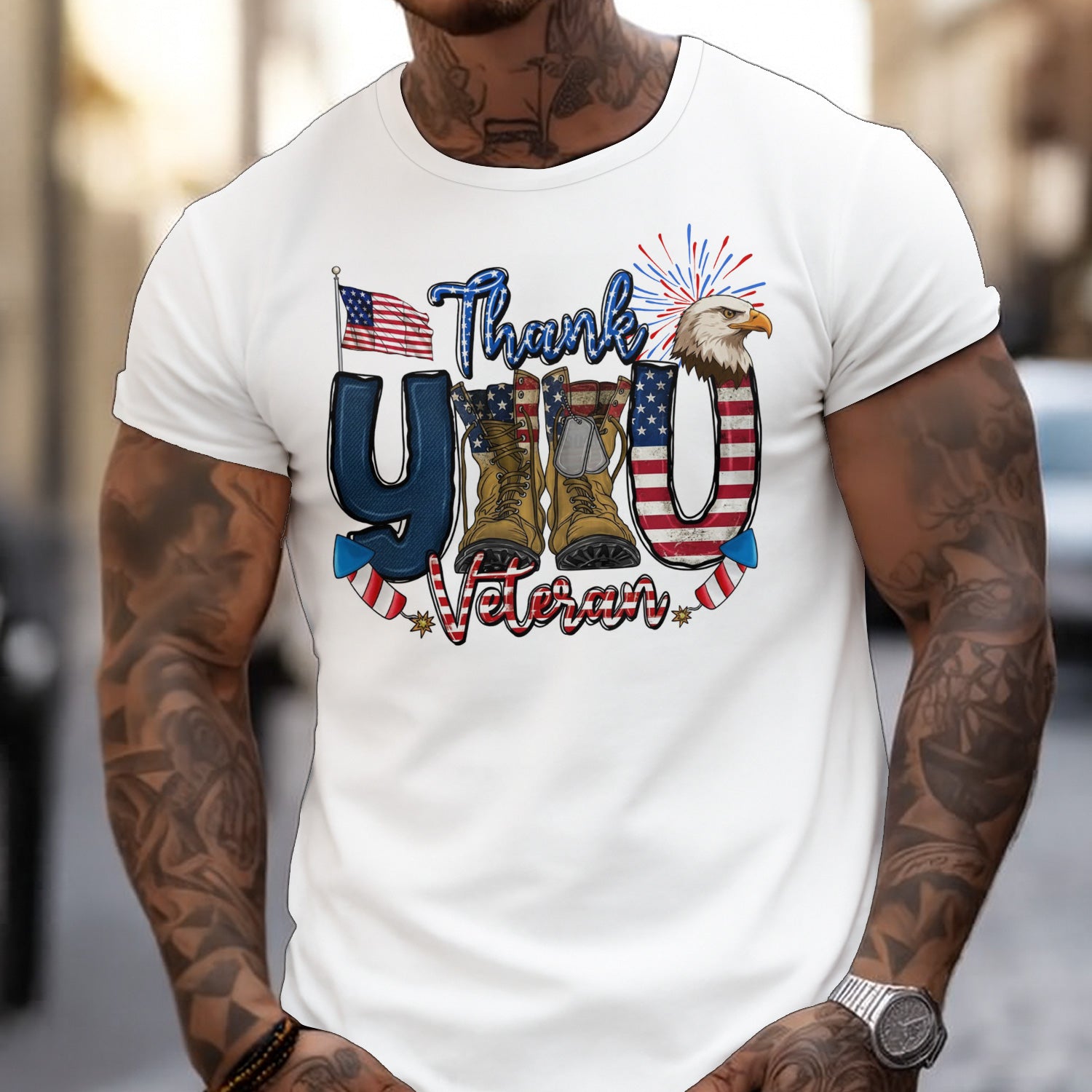 Thank You Veteran T-Shirt, Patriotic USA Flag, Eagle & Military Boots Graphic Hoodie to Honor Veterans, Perfect Gift for American Heroes