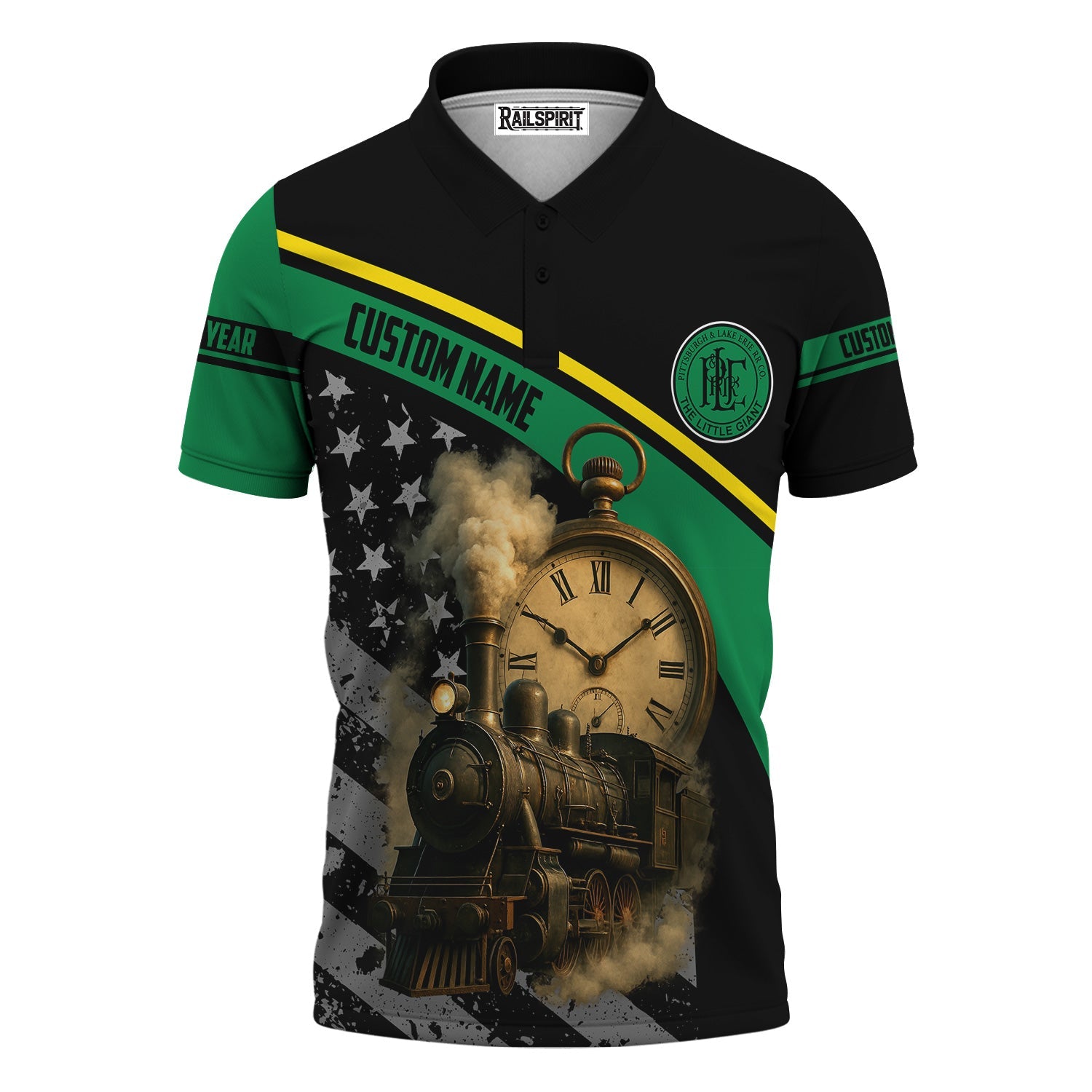 Railspirit Personalized Pittsburgh And Lake Erie Railroad Polo Shirt Classic Steam Engine With Retro Pocket Watch Shirt All Over Print