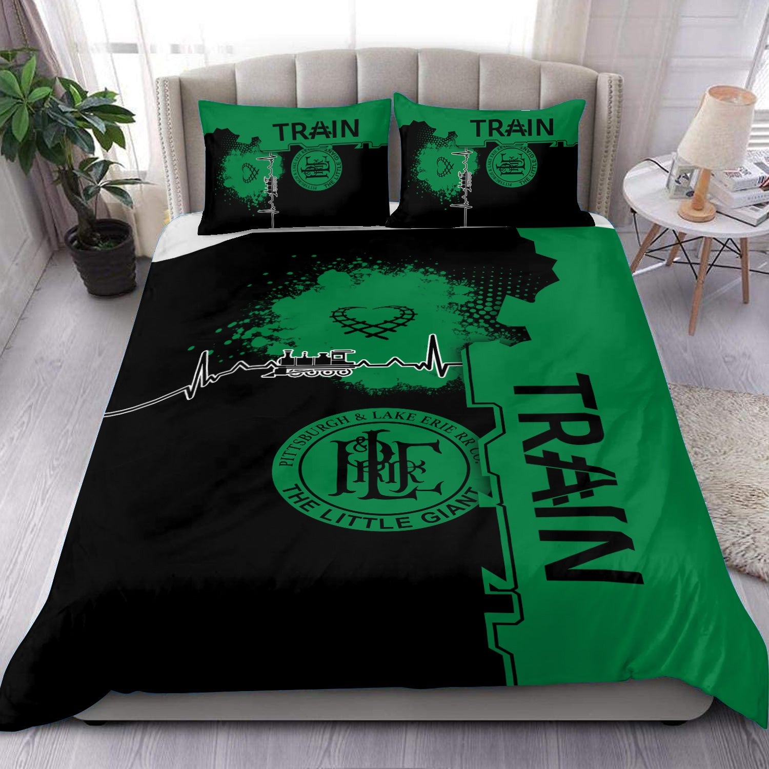 Railspirit Pittsburgh And Lake Erie Railroad Bedding Set Engine Heartbeat and Track Love Style Bedding Set Gift Idea For Train Lovers