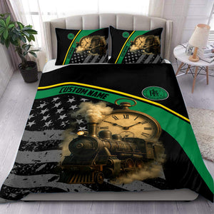 Railspirit Personalized Pittsburgh And Lake Erie Railroad Bedding Set Classic Steam Engine With Retro Pocket Watch Bedding Set All Over Print