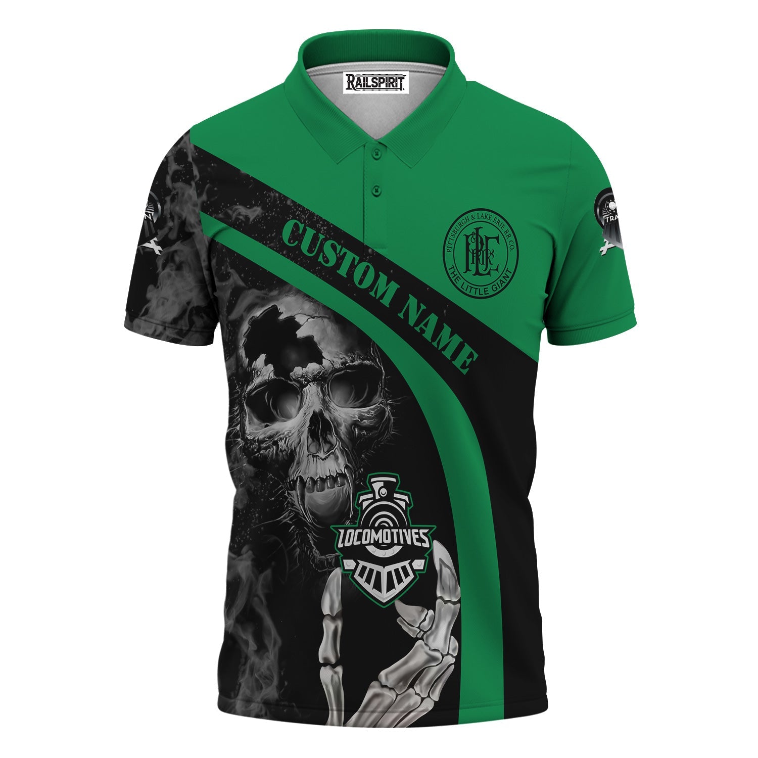 Railspirit Personalized Pittsburgh And Lake Erie Railroad Polo Shirt Flame Skull Design Train Shirt for Locomotive Fans